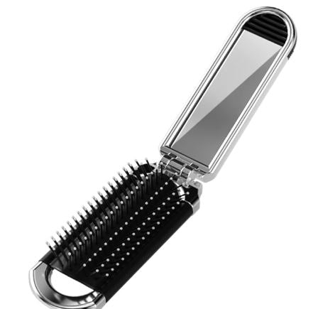 Brosse à cheveux avec miroir pliant de voyage
